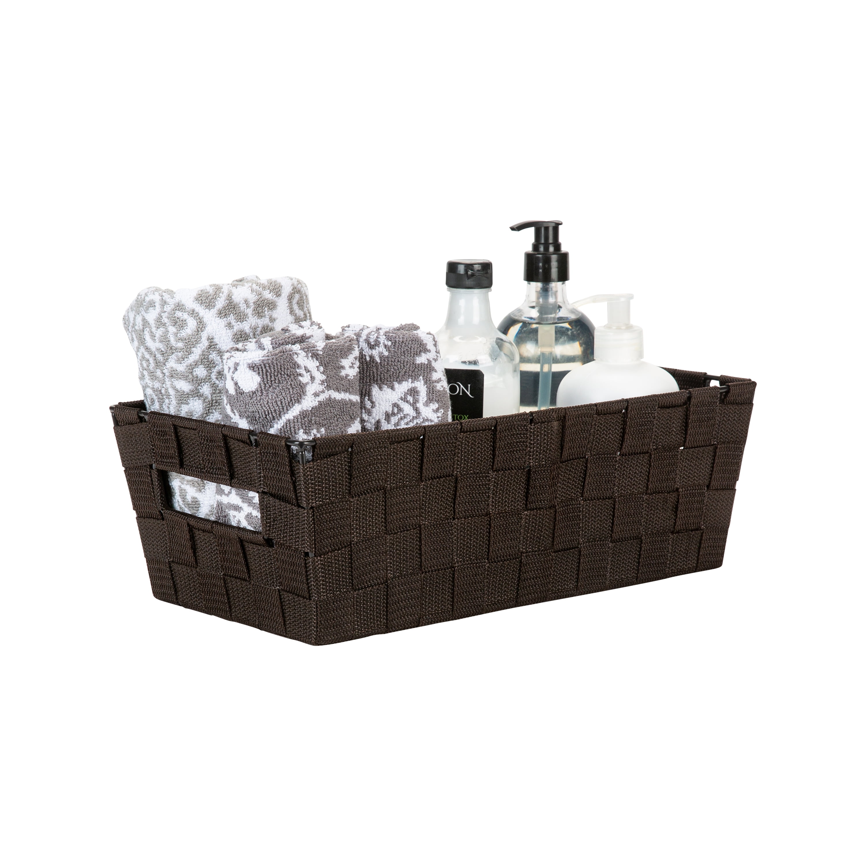 Simplify Medium Woven Strap Shelf Tote Basket in Chocolate