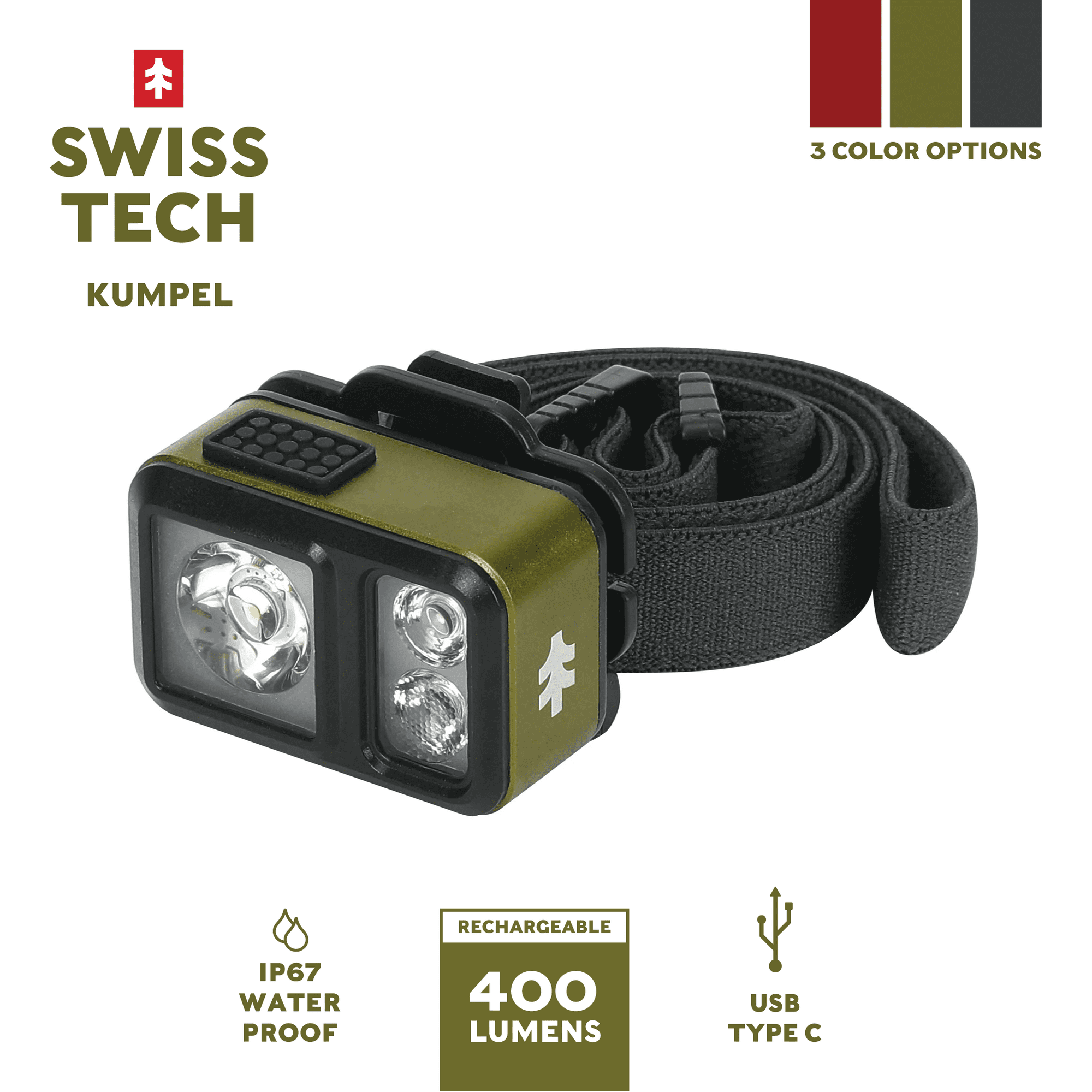 Swiss Tech Kumpel 400LM Mini LED Headlamp and Cap Light, Green