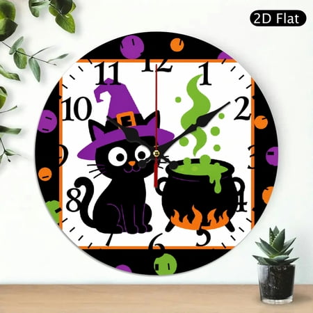 ZFLMY 1 pc Witch Black Cat Cauldron Polka Dot Frame Theme No AA Battery Lncluded, 10 inch Wall image