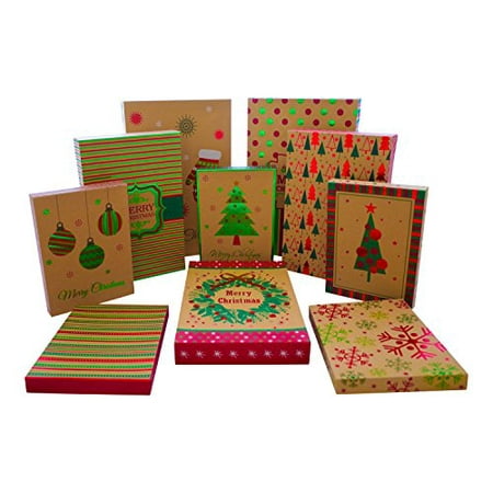 Holiday Tin Box (Christmas Gift Boxes - 10 Pack Kraft - High Quality Assortment Foil Kraft Gift Boxes Great for the Holidays - 3 Sizes)