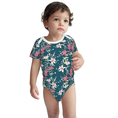 

Fotbe Lilies Flowers Pattern Unisex-baby Short-sleeve Bodysuit Short Sleeve Bodysuits One-piece 100% Organic Cotton for Infant Baby Boys Unisex-18 Months