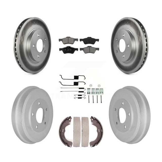 Transit Auto Front Rear Coated Disc Brake Rotors Semi-Metallic Pads and Drum Kit (7Pc) for Car Ford Escape Mercury Mariner KGS-101515