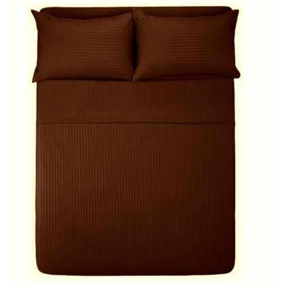 The Great American Store- Cal King Size Attached Waterbed Sheets With 15 Inch Extra Deep Stripe Chocolate - 1800 Series Microfiber - Soft & Comfortable, Bed Sheets For Waterbed