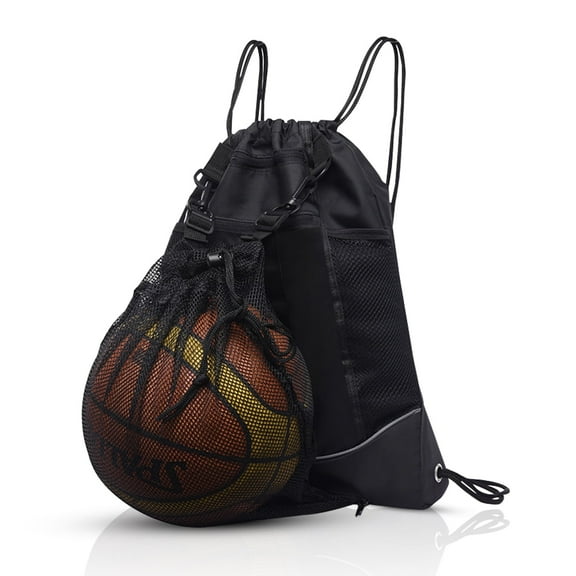 Drawstring Backpack with Shoe Compartment, Versatile Sports Bag for Soccer and Basketball, Black