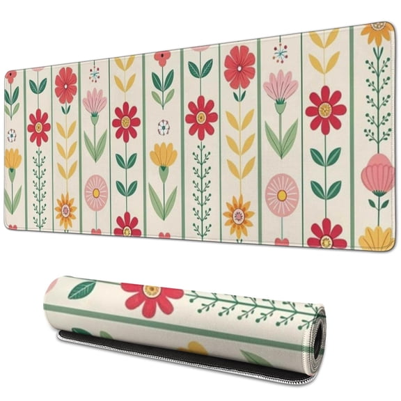 Long Mouse Pads for Desk,Pioneer Flower Floral Print Pattern Desk Mats on Top Of Desks, Desk Mouse Pad Extra Large with 3mm Non-Slip Base and Stitched Edge for Gaming,Office,Work,Home 31.5"x11.8"