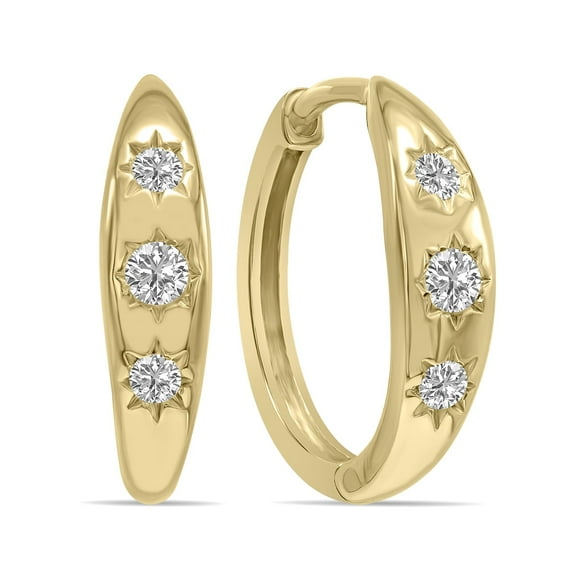 SZUL Women's 1/5 CTW Three Stone Lab Grown Diamond Huggies Hoop Earrings in 10K Yellow Gold (F-G Color, VS1- VS2 Clarity)