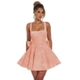 thumbnail image 1 of Vestido de bienvenida Dessiny con cuello redondo y lentejuelas, color rosa melocotón, 1 of 6