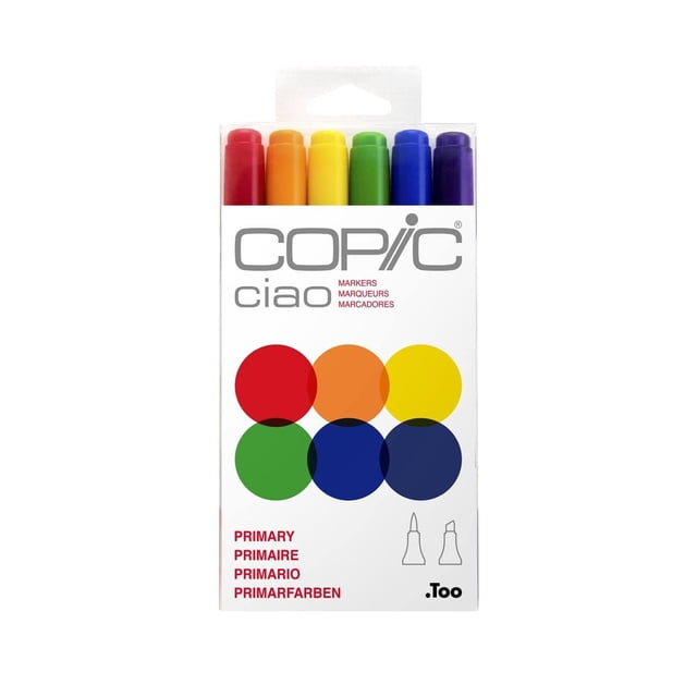Marcadores de Alcohol Copic Ciao 6 Colores Doble Punta de Pincel para Adultos