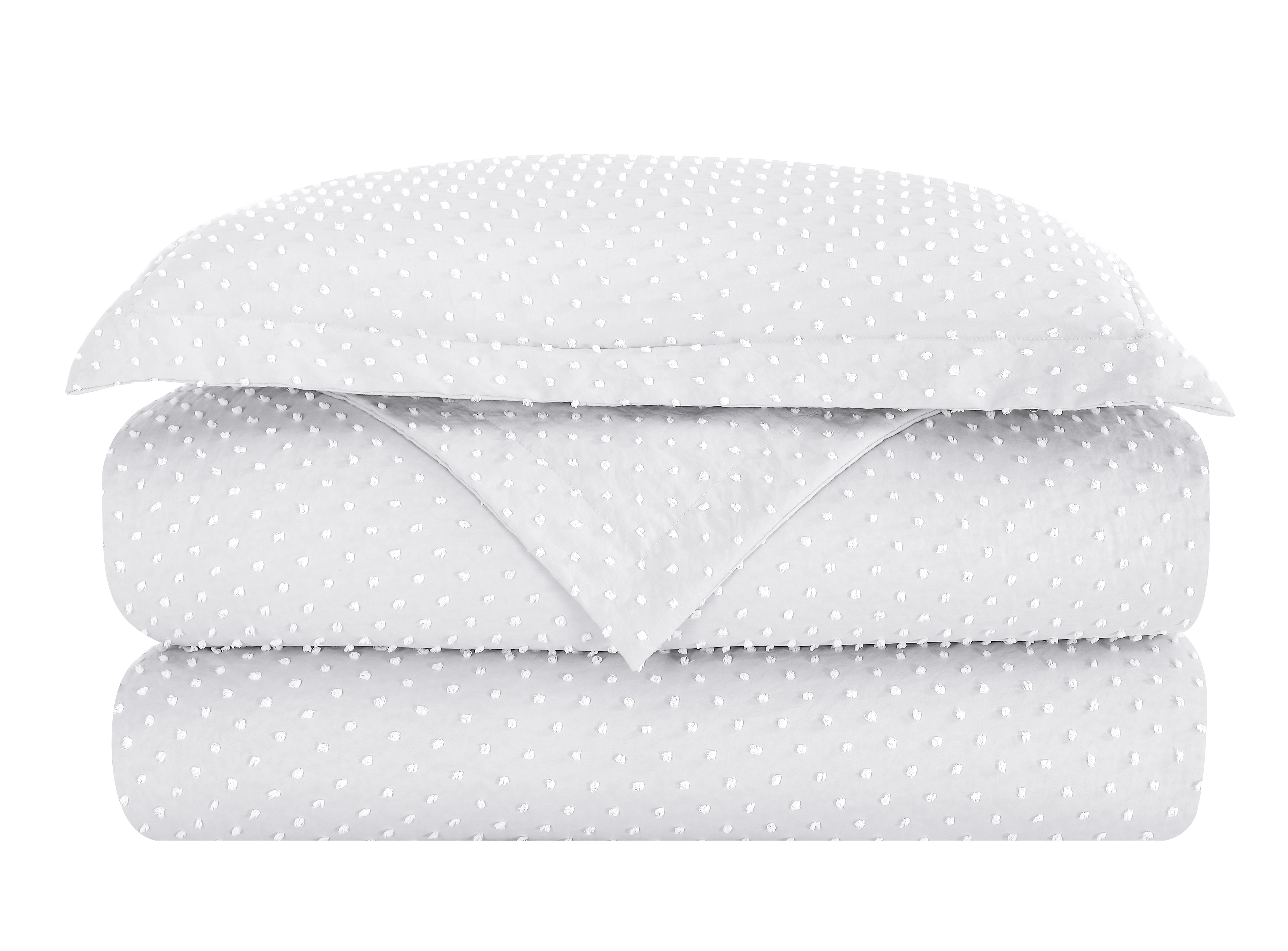 Swift Home Dot Clip Textured Duvet Cover Set, Soft All Season Bedding with Zipper Closure, Twin, White