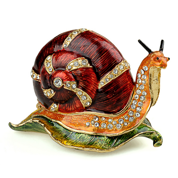 Red Snail Jeweled Trinket Box Metal Collectible Gift Souvenir Decoration
