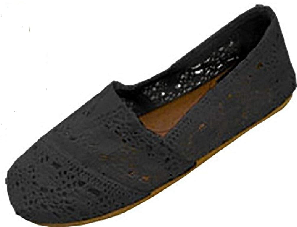 Shoes8teen Womens Canvas Crochet Slip on Shoes Flats (7/8, Black 3008)