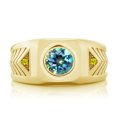 thumbnail image 2 of Gem Stone King 2.03 Ct Blue Mystic Topaz Canary Diamond 18K Gold Plated Silver Men's Ring, 2 of 2