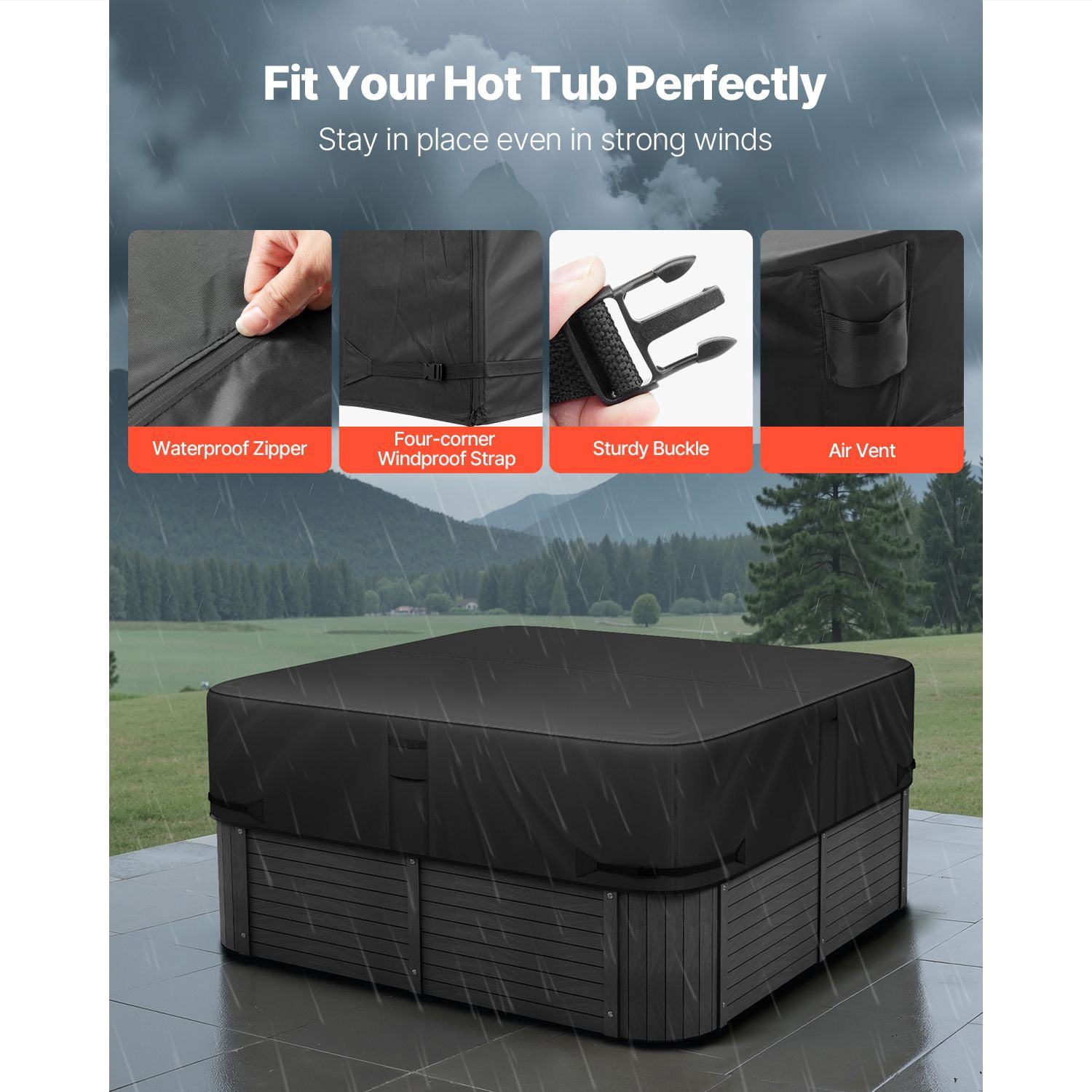 Hot Tub Cover 80x80x20 Inch 600D Oxford Fabric Weatherproof for Outdoor Spa Protection