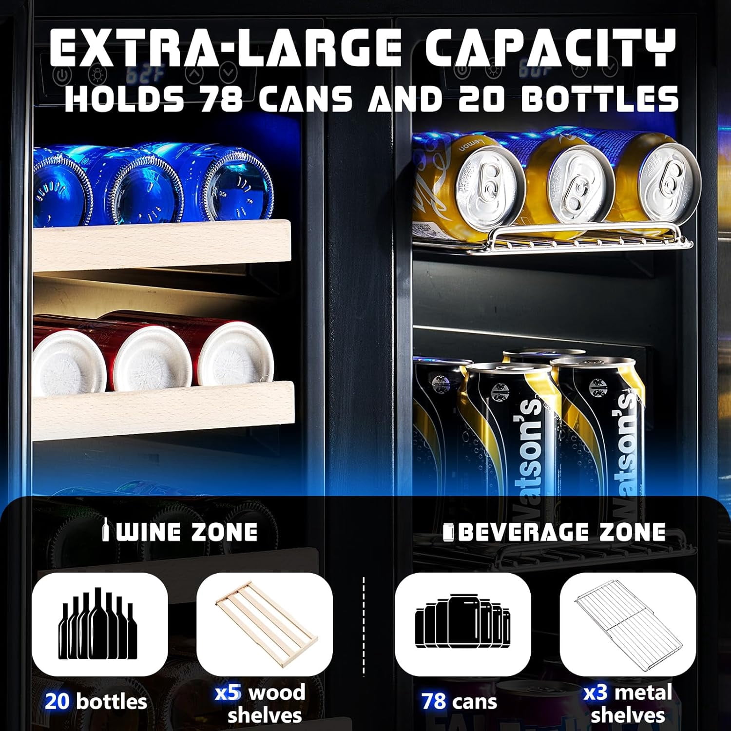 Jocisland Beverage Refrigerator-24 in Fridge Cooler Dual Zone with Glass Door, Under Counter/Freestanding Wine, for Kitchen, 34-64℉, 41-68℉