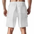 thumbnail image 3 of Men Cargo Shorts Plus Size Solid Color Drawstring Elastic Waist Summer Lightweight Shorts with Multiple Pockets White 3XL, 3 of 6