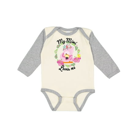 

Inktastic Baby Flamingo My Mimi Loves Me with Flower Wreath Gift Baby Boy or Baby Girl Long Sleeve Bodysuit