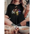 thumbnail image 1 of Camiseta estampada Fun Rock Monster para mujer: cuello redondo informal, manga corta, algodón elástico, blanca con estampado de monstruo de dibujos animados, ligera y cómoda para el verano., 1 of 6