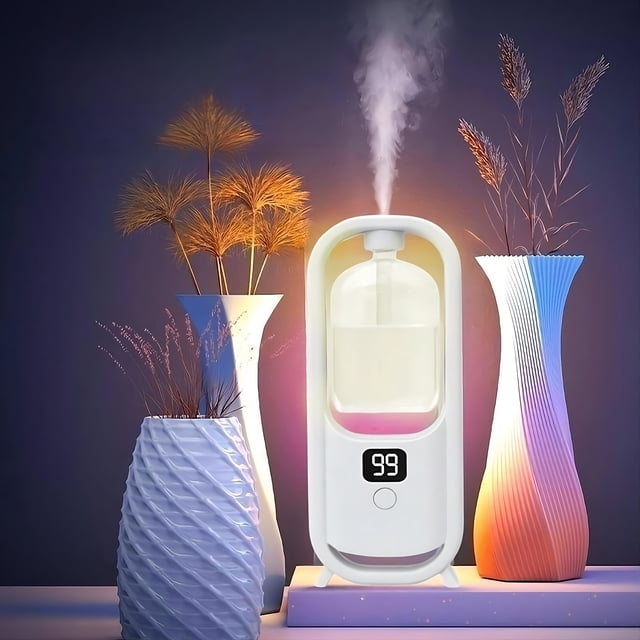 Aidoshy Diffuseur d'Huiles Essentielles, Machine d'Aromathérapie Rechargeable avec Affichage Numérique, Diffuseur Entièrement Automatique avec Lumière Ambiante pour Maison Hôtel Toilette, Capacité 50ml pour Maison Bureau