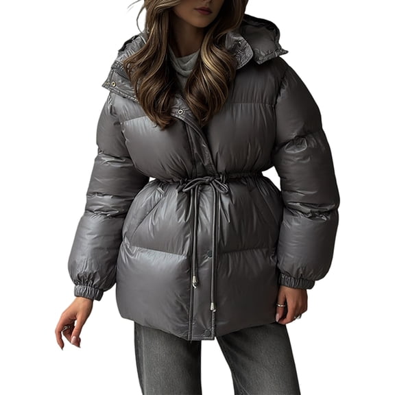 Womens Long Padded Jacket Coat - Midweight Long Parka Length Hooded Zipper Snow Winter Jackets for Women Dark Gray S