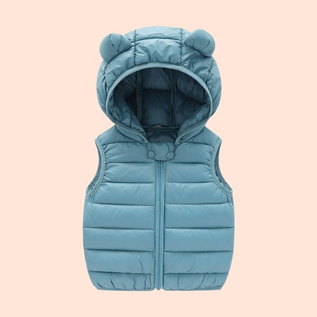 

Baby Clothes Clearance 2022! purcolt Toddler Kids Hooded Padded Vest Casual Solid Color Windproof Waterproof Lightweight Packable Coat Baby Boys Girls Winter Warm Sleeveless Bear Ear Puffer Outwear