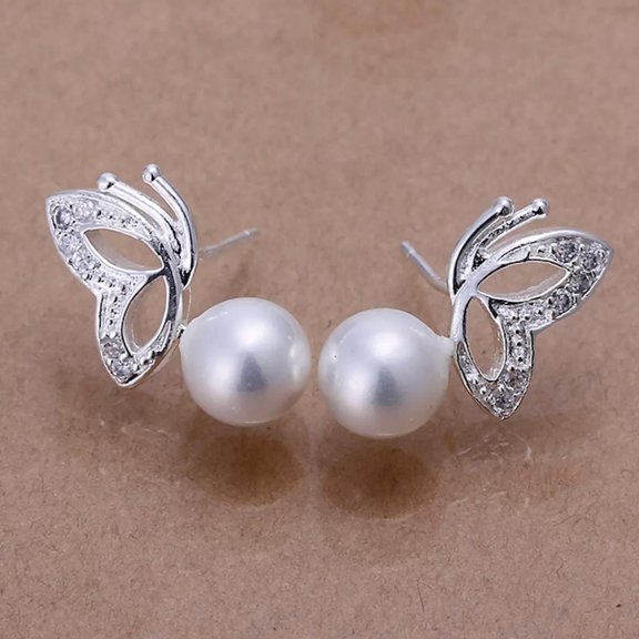 QQTDFG 925 Sterling Silver Pearl Stud Earrings White Zirconia L64-default