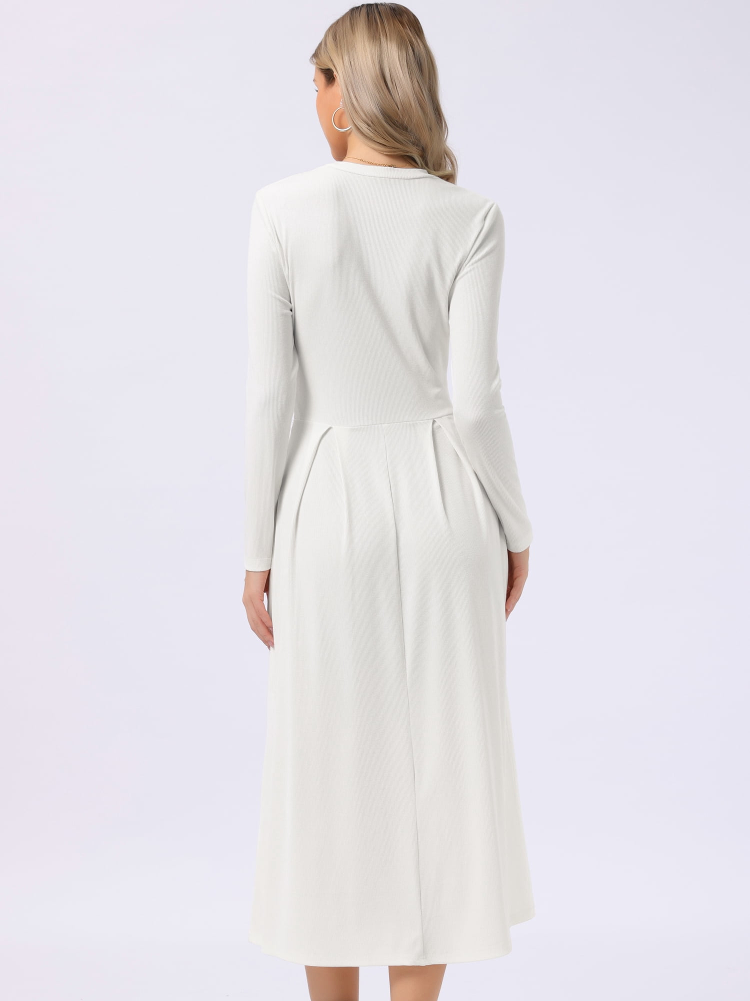 DARING DIVA Women's Long Sleeve Maxi Casual Formal Spring A-Line Dress S Beige White