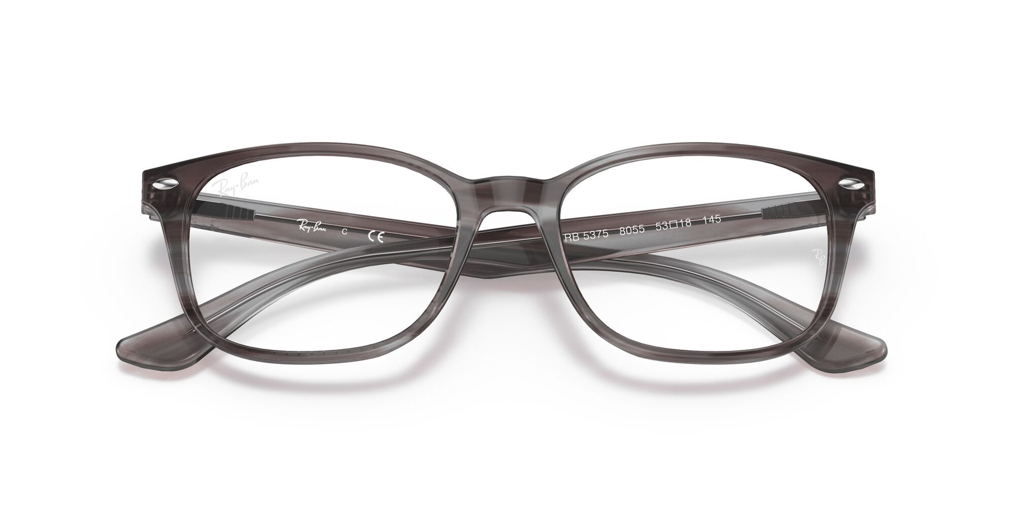 Ray-Ban RB5375 Optics Glasses, Prescription Eyeglasses with Case, Demo Lens/Striped Gray, Size 53