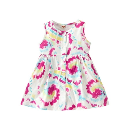 

Rejlun Newborn Party Dress Sleeveless Sundress Crew Neck Tank Dresses Sweet Casual Summer Rose Red 74