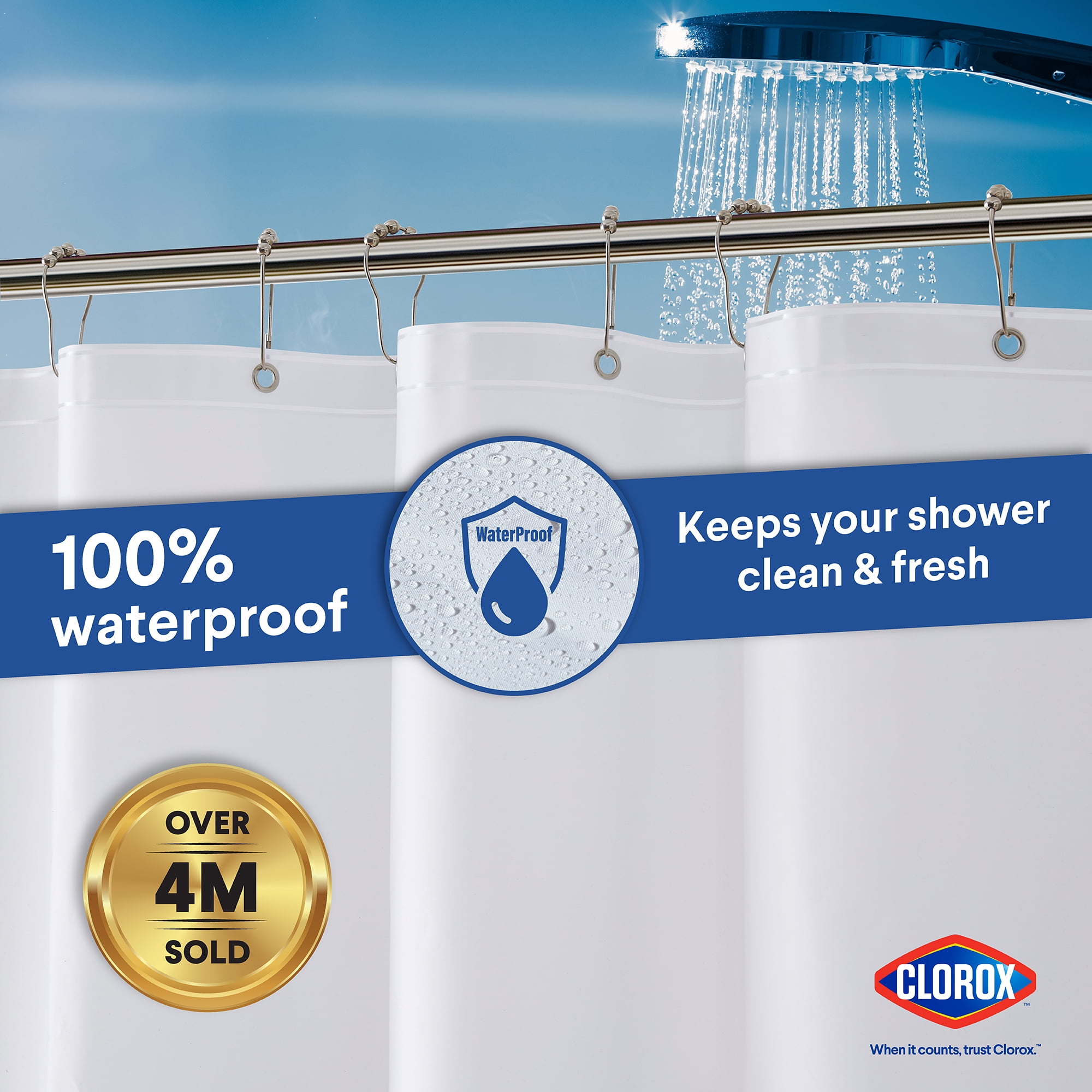 Clorox Solid PEVA Heavyweight Shower Liner, 72" x 72" White