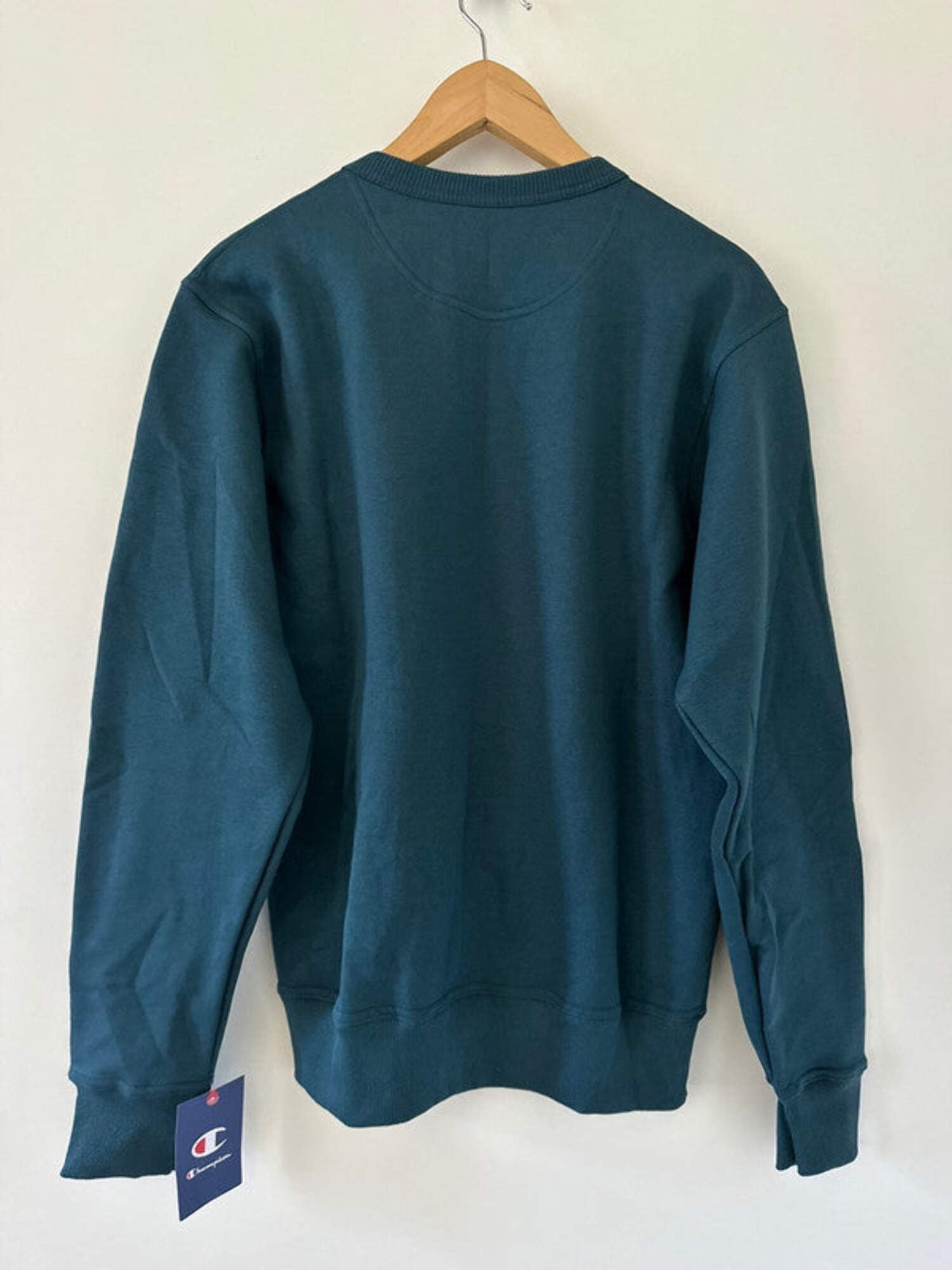 Champion Men's Powerblend Fleece Crew C Logo Metallic Teal