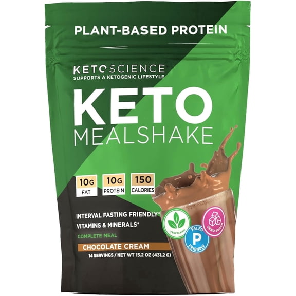 Keto Science Plant-Based Protein, Keto Meal Shake, Rich in Vitamins & Minerals, Complete Meal Replacement, Pea Protein for Women & Men, Chocolate Cream, 14 Servings