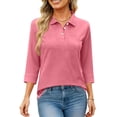 thumbnail image 5 of Nestiefly Women's Polo Shirts 3/4 Sleeve Fitted Collared Shirts Workout Button Summer 3/4 Length Sleeve Tops Golf Blouses Pockets Watermelon Red XL, 5 of 6