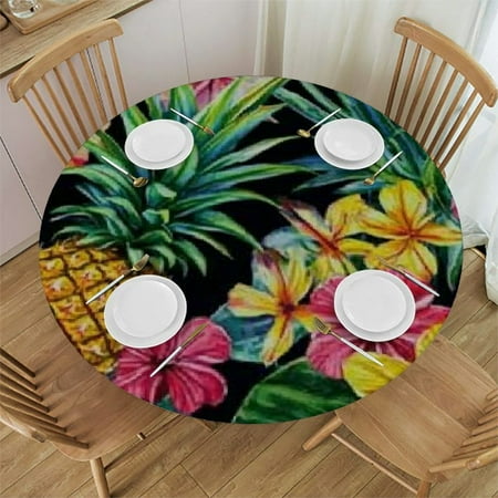 

Autua Tropical Flowers Leaves Pineapple Round Tablecloth Stain-Resistant Washable Indoor Outdoor Table Cover for Restaurant Wedding Party Picnic Dining Kitchen Farmhouse - Various Sizes 42 -46
