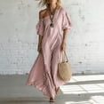 thumbnail image 5 of Yxbdin Off the Shoulder Maxi Dresses for Women Elegant Striped Print Sundresses with Pockets Trendy Puff Flowy Boho Dresses Outdoor Travel Summer Beach Dresses, 5 of 6