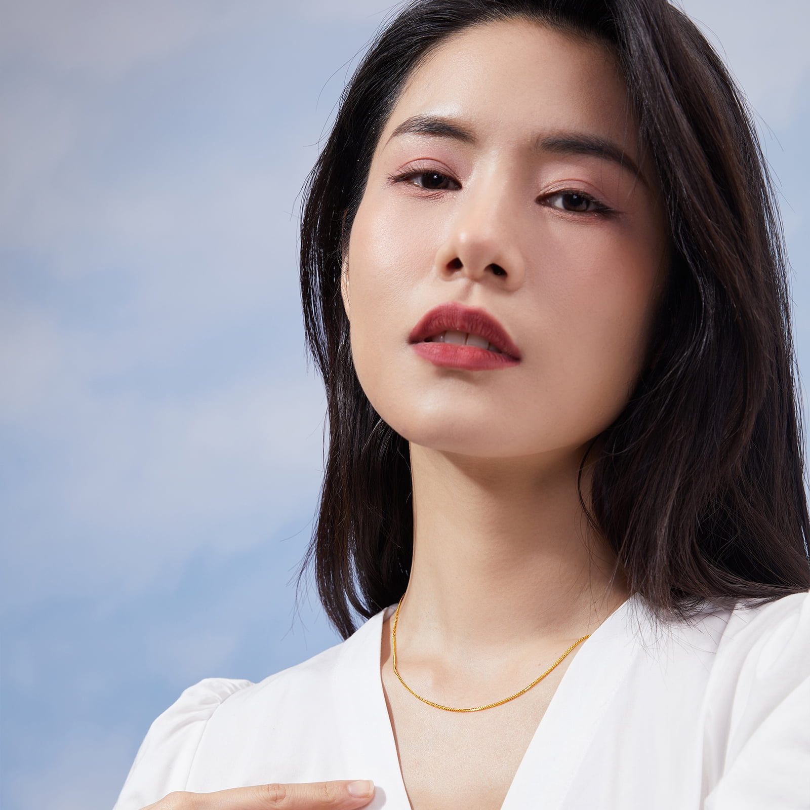 ZHOU LIU FU 18K Gold Diamond-Cut Singapore Chain Necklace - Adjustable Minimalist 3mm Dainty Chain for Women 18.1" C0510269
