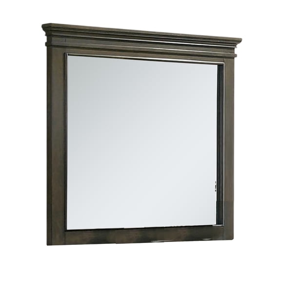 BenJara Revy Dresser Mirror, 43 Inch Gray Rubberwood Frame, Crown Molding