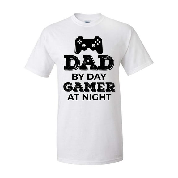 Men's Funny Dad By Day Gamer By Night Controller Short Sleeve T-shirt-White-small