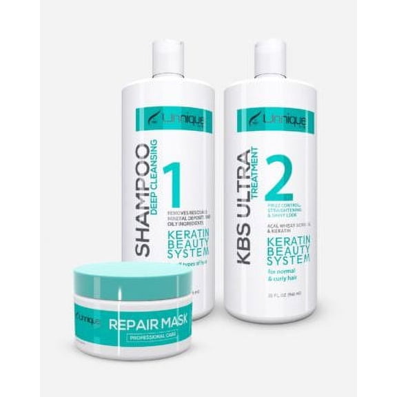 Unnique Ultra Keratin Treatment 32 oz (Deep Cleanse Shampoo, KBS Ultra Treatment & Repair Mask)