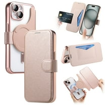 Cases for iPhone 13 Case with Card Holder [Compatible with MagSafe] [Camera Lens Protector] [RFID Blocking]  Plating Clear Case 2 in 1 Detachable Flip Wallet for iPhone 13, Rosegold