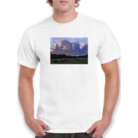 Nimbus Clouds Over Grassland T-Shirt Men -Ali Ghanaat Designs, Male Small