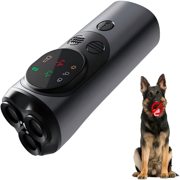 GJX Professional Dog Training Tool with Sonic Emitters - Dog Bark Deterrent Device, Anti Barking Device with Bright Led Deterrent Flashlight for Dogs (Grey)