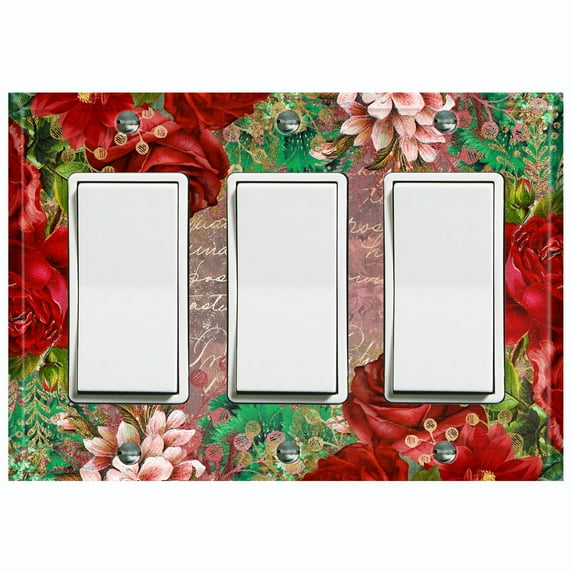 Metal Light Switch Plate Cover Elegant Red Floral Nature Scripture Damask FLW085