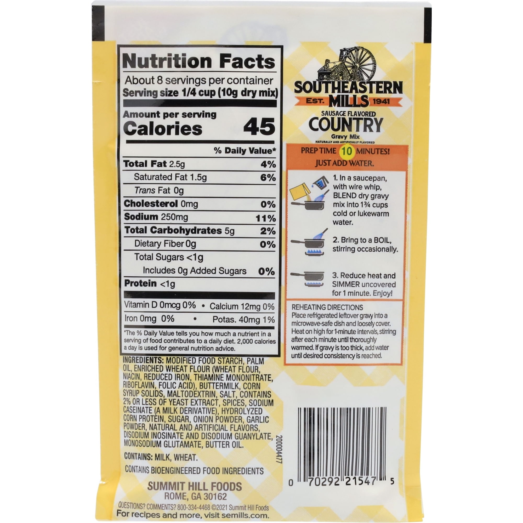 (4 pack) Southeastern Mills Sausage Flavored Country Gravy Mix, 2.75 oz