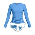thumbnail image 4 of Girls Rash Guard Swimsuit Two Piece Long Sleeve Ruched Bathing Suits Print Design Girls Swimwear 6-14Y(Blue,10), 4 of 4