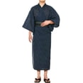 thumbnail image 1 of HongH Men's Japanese Traditional Kimono Robe Long Sleeve Spa Bathrobe Yukata Nightgown Obi Belt Set, 1 of 4