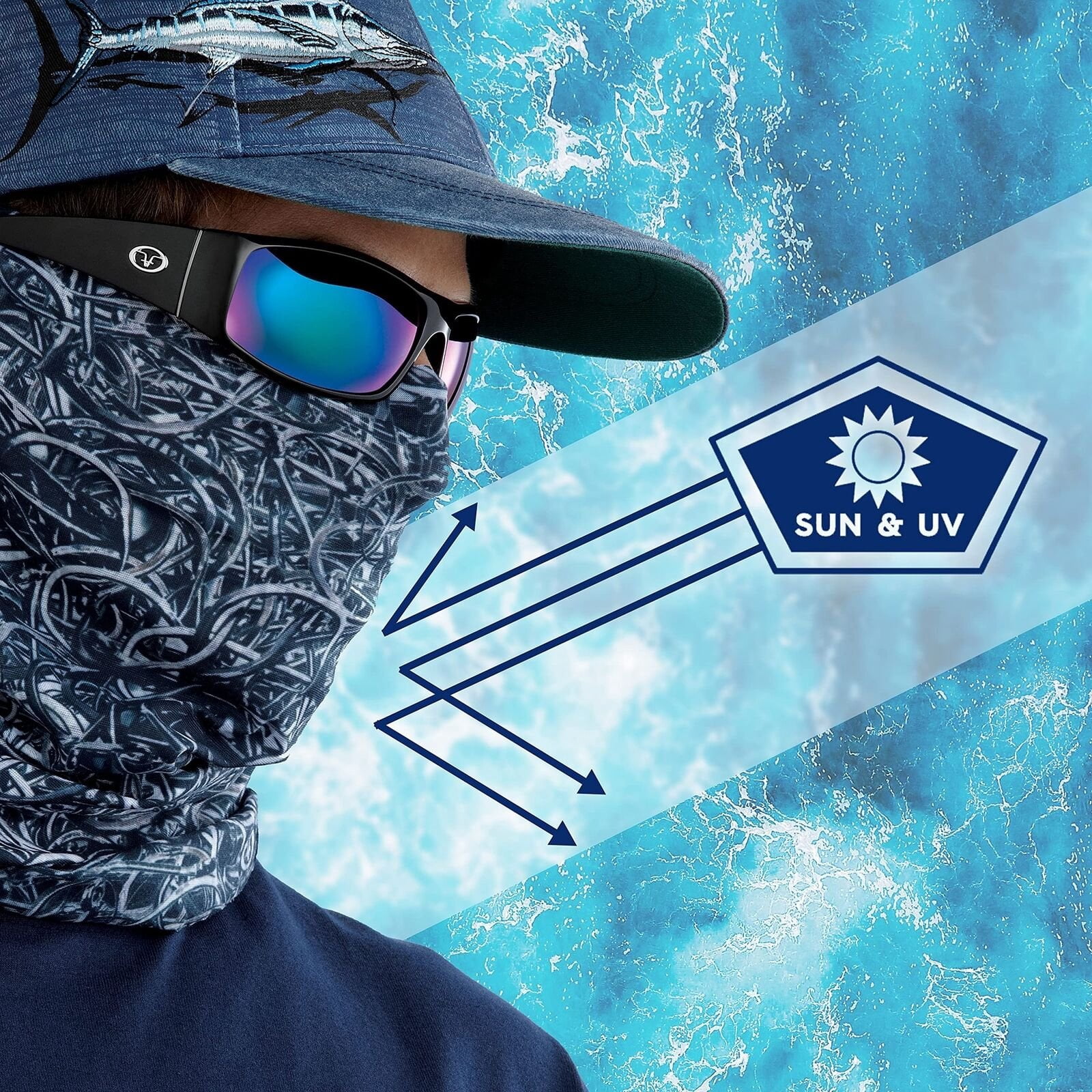Flying Fisherman™ Blue DigiCamo Sunbandit®, Cloth Face Mask - One Size Fits All