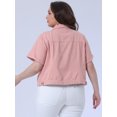 thumbnail image 4 of DARING DIVA Women's Plus Size Short Sleeve Lapel Button Denim Jacket 3X Pink, 4 of 6
