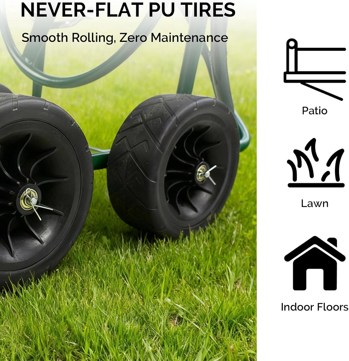 CHTER 4-Wheel Garden Hose Reel Cart with Storage Basket, Portable Residential Hose Reel Cart, Lawn Watering, for Garden Backyard and Farm (Green 250FT)