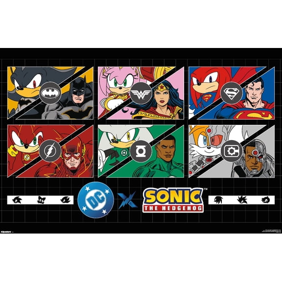 DC X Sonic The Hedgehog - Justice League And Team Sonic Wall Poster, 22.375" x 34"