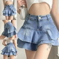 thumbnail image 3 of TINYSOME Women High Waist A-Line Mini Cake Jeans Skirt Vintage Washed Pleated Ruffles Layered Tiered Casual Slim Denim Streetwear, 3 of 17
